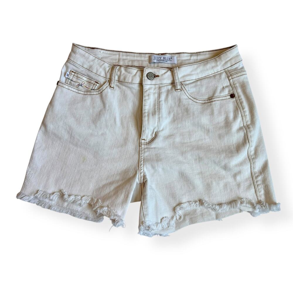 Judy Blue Adventureland Off White Denim Shorts Women's Large - Picture 1 of 14